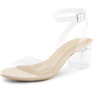 Dream Pairs Womens Nude Clear Faux Suede Rounded Toe Ankle Strap Heeled Sandal